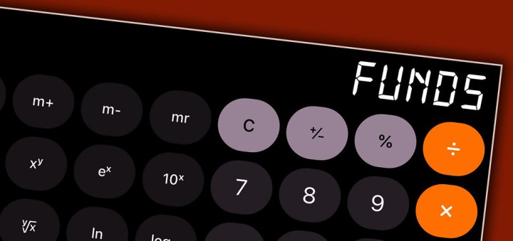 calculator screen showing the word "funds"